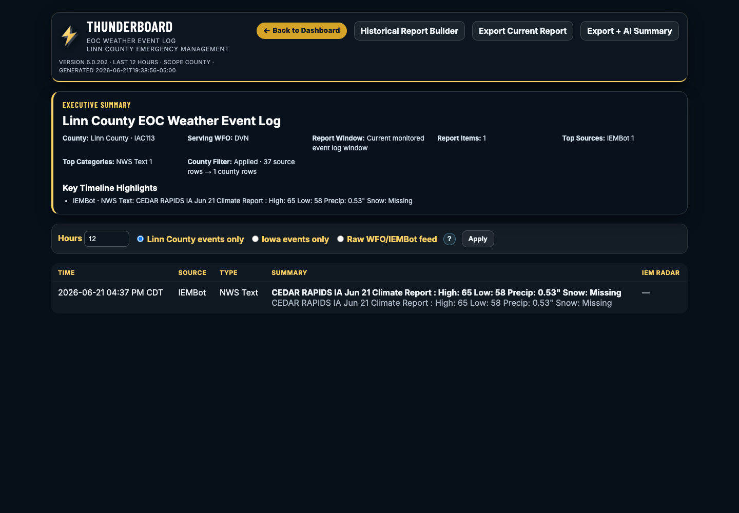 EOC Weather Event Log