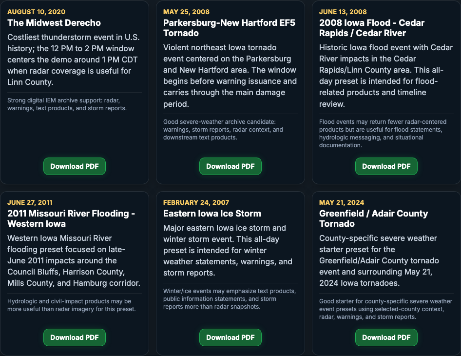 Historical event presets